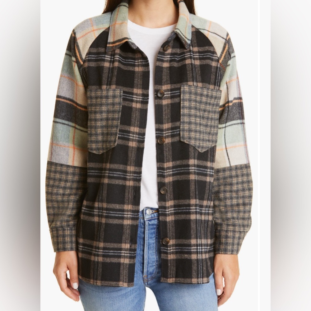 Rails Ridley Patchwork Flannel Shirt Jacket Mint Mixed Plaid Small Shacket